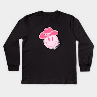 Preppy Pink Smiley Cowgirl Kids Long Sleeve T-Shirt